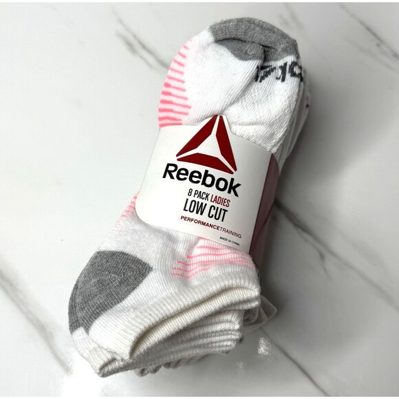 Reebok Ladies 8 Pk Low Cut White Performance Training Socks Shoe Size 4 -10 New! - Picture 1 of 5